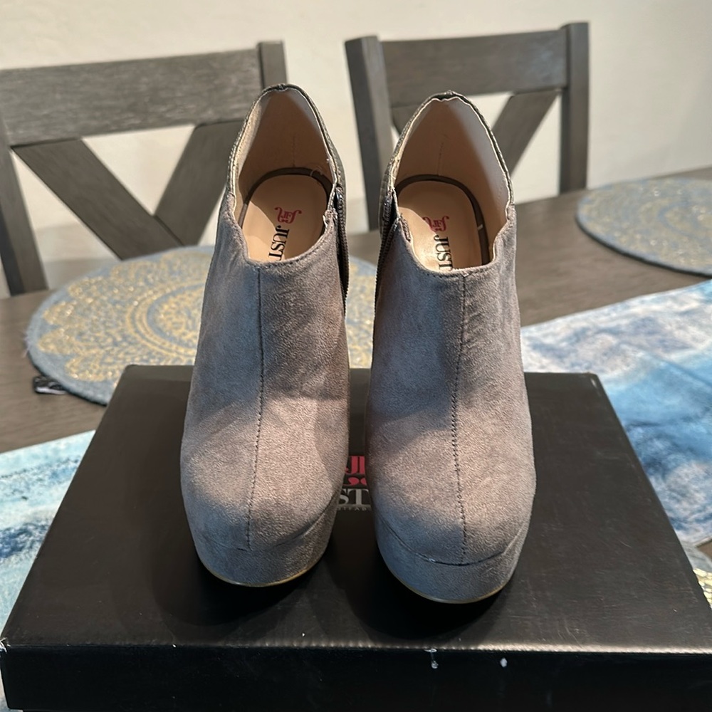 Gray high heel booties